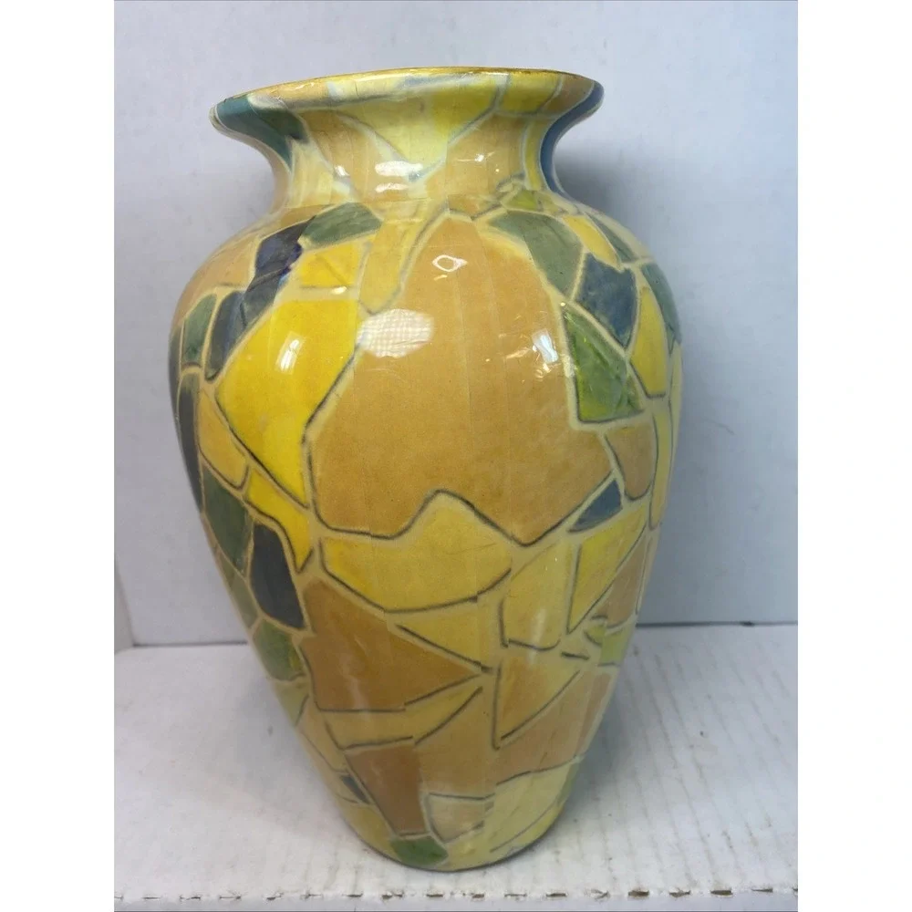 Vintage Mosaic Tulip Vase likely crafted in the‎ 1960s using pottery techniques